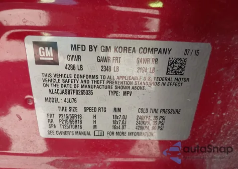 2015 Buick Encore из США, поврежденный, VIN KL4CJASB7FB265035